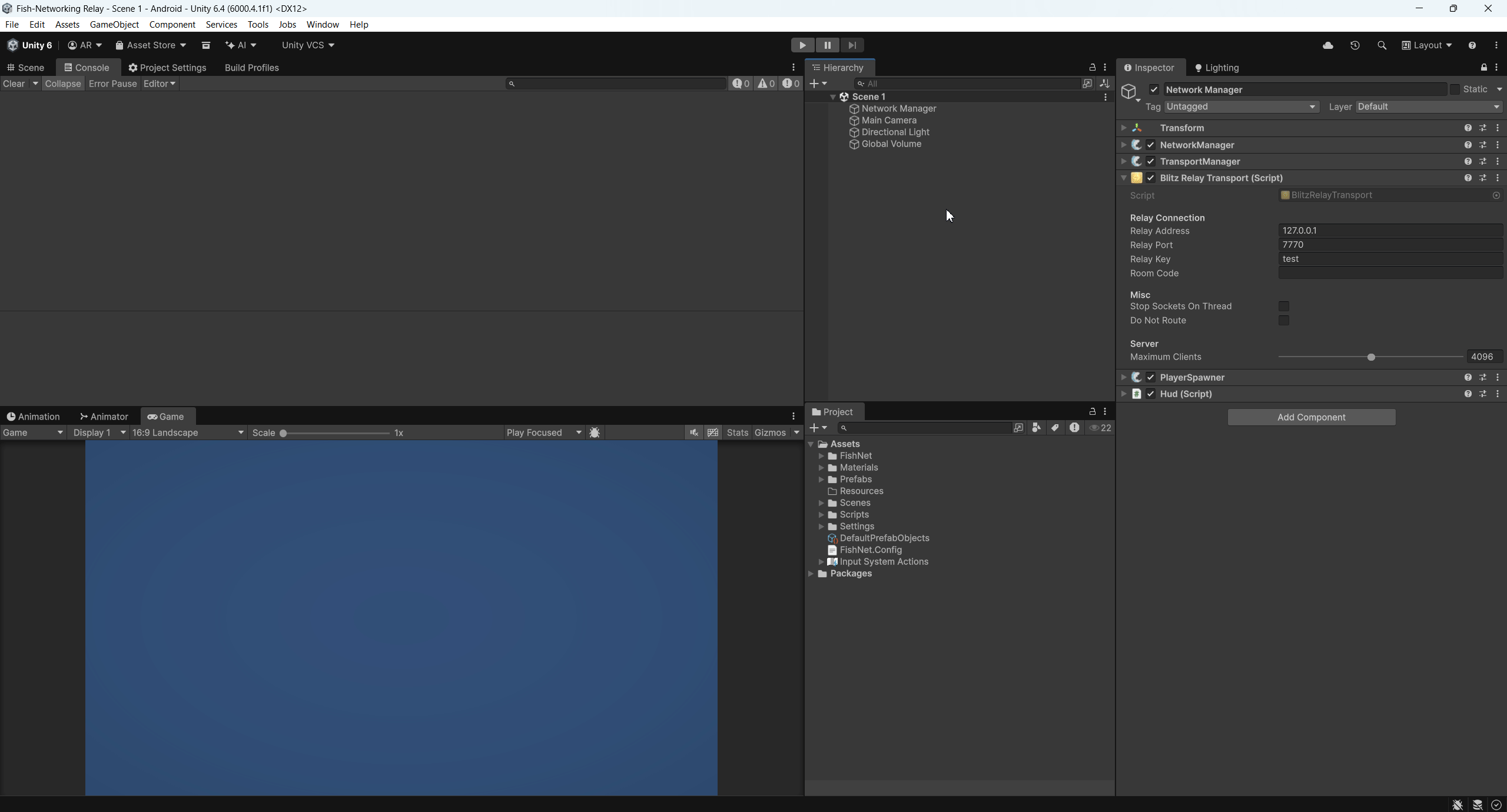 Hosting a Blitz Relay room in Unity