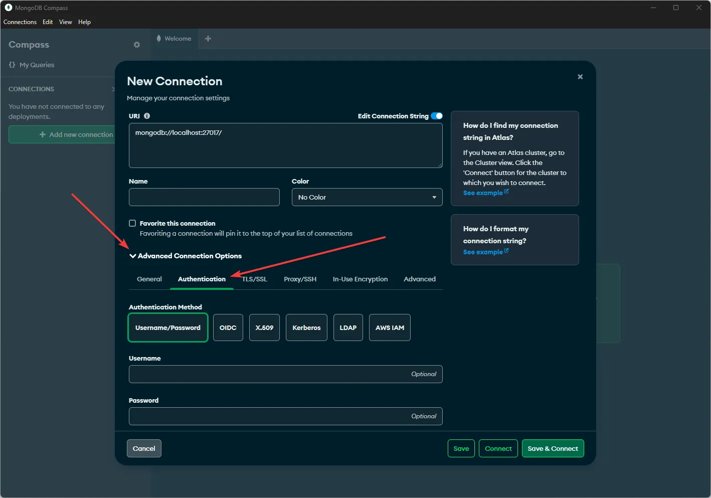 MongoDB Compass Advanced Connection Options