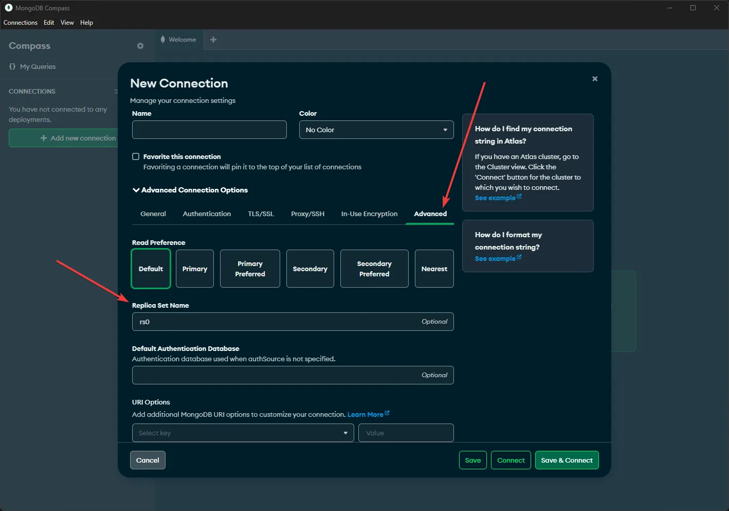 MongoDB Compass Advanced Tab