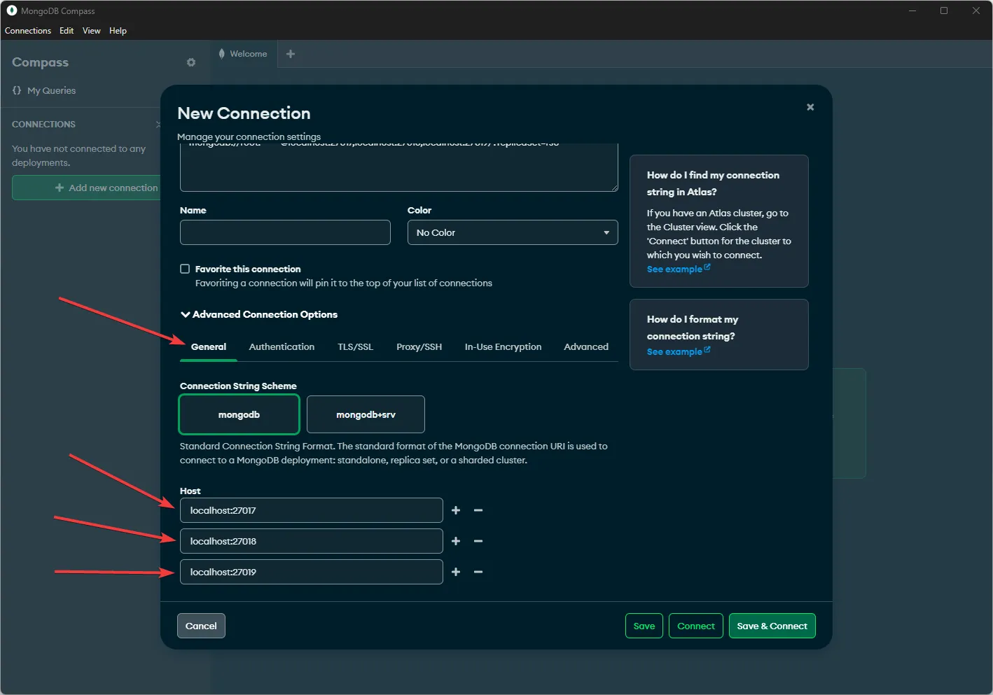 MongoDB Compass General Tab
